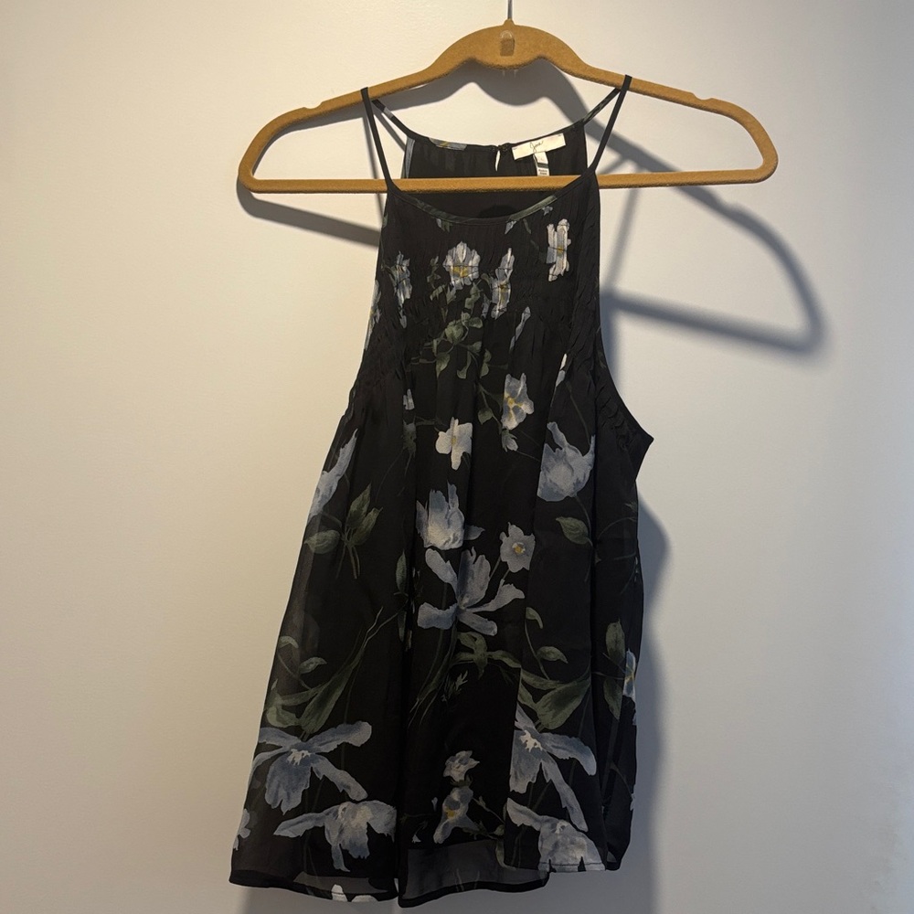 Joie Black Floral silk sleeveless halter top